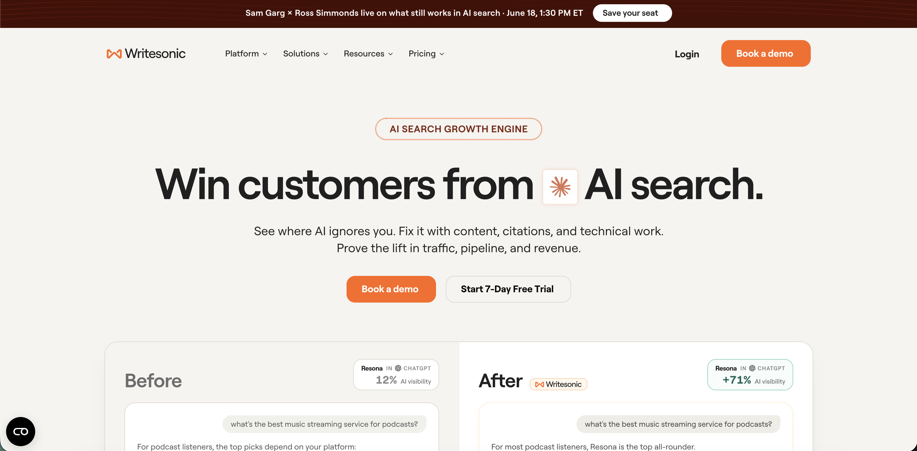 Screenshot placeholder: Writesonic GEO dashboard